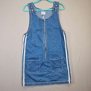 Street Blues Denim Dress Womens Medium Jean Jumper White Stripe Zip Front